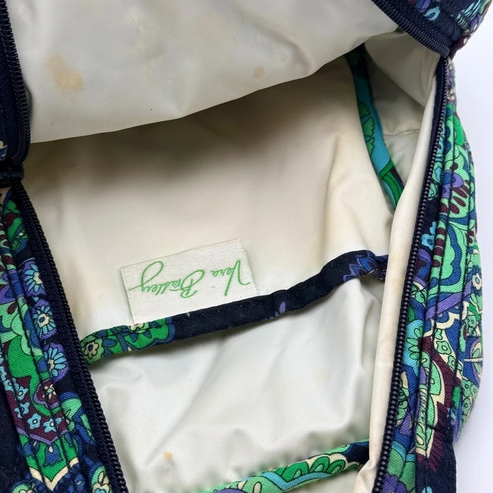 Vera Bradley Blue Green Paisley Quilted Lunch‎ Bag Tote Zip Closure Floral